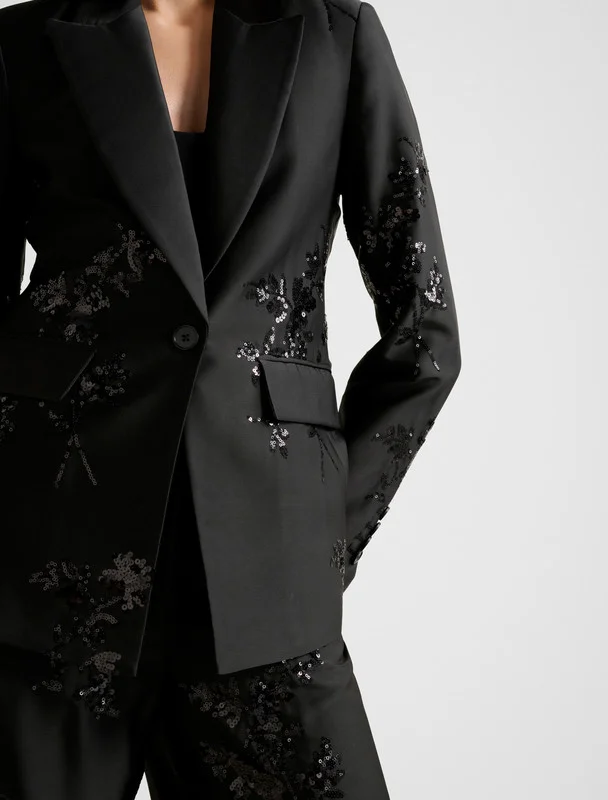 forever new  SONNIE Sequined Single Breasted Blazer for Women | Best Price UAE